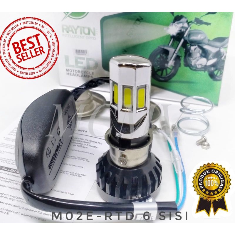 LAMPU LED MOTOR RTD 6 SISI / 3 SISI 100% ORIGINAL GARANSI AC DC + KIPAS BOHLAM DOP LAMPU DEPAN UTAMA LED RTD ORI ASLI M02D M02E 3 6 TITIK MATA 6 SISI H4 H6 30 35 WATT WHITE YELLOW PUTIH KUNING ICE BLUE BEAT VARIO MIO NMAX LEXI PCX CBR SCOOPY AEROX VIXION-6 SISI PUTIH