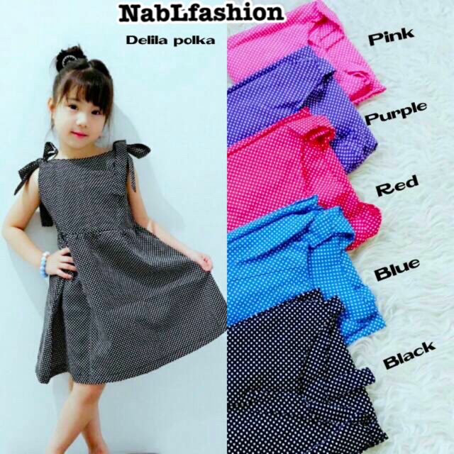 Dress delila polka dress katun paris untuk anak usia 4-7 tahun