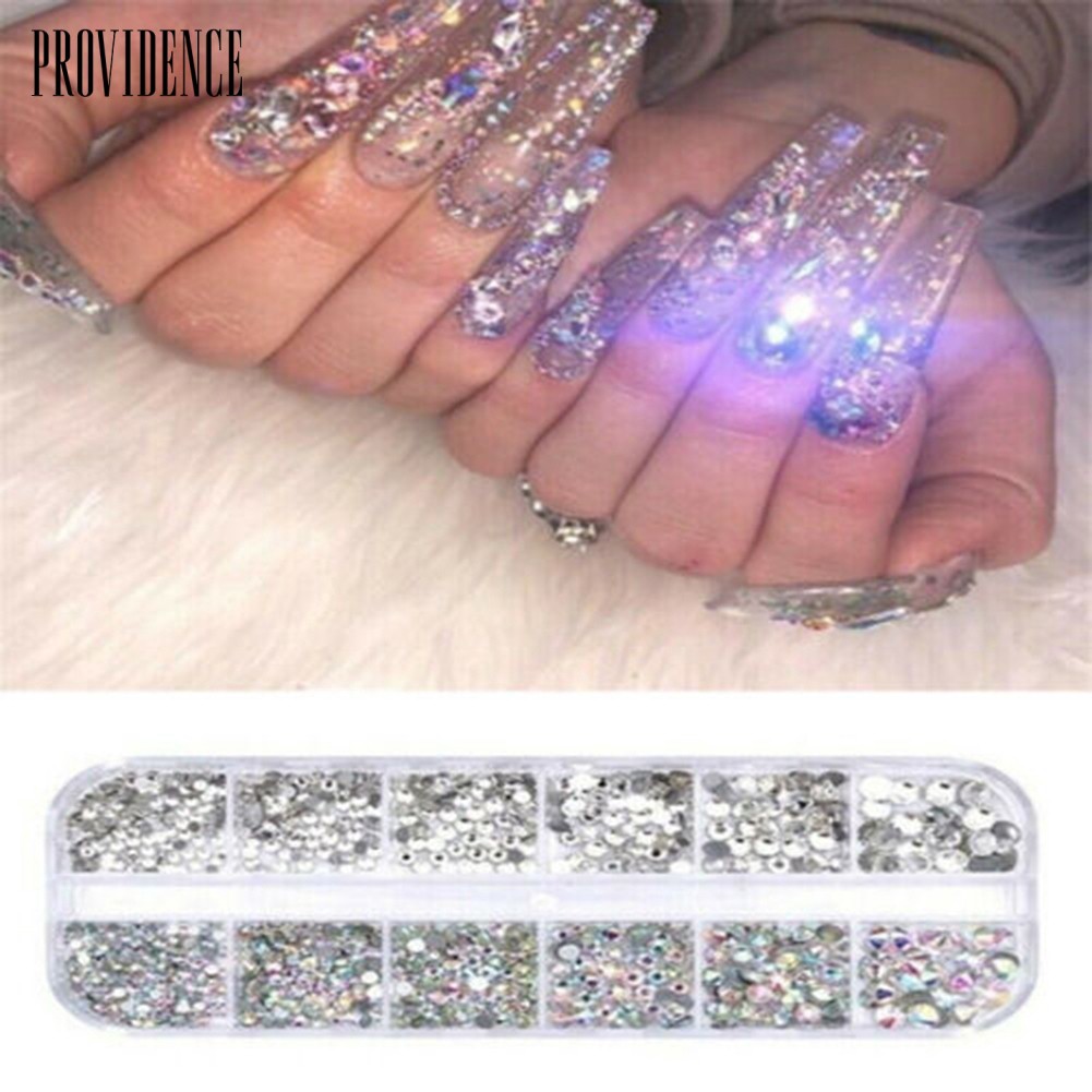 Providence 12 Grids Glitter Transparent Flat Rhinestone Mixed Shiny Jewelry Manicure