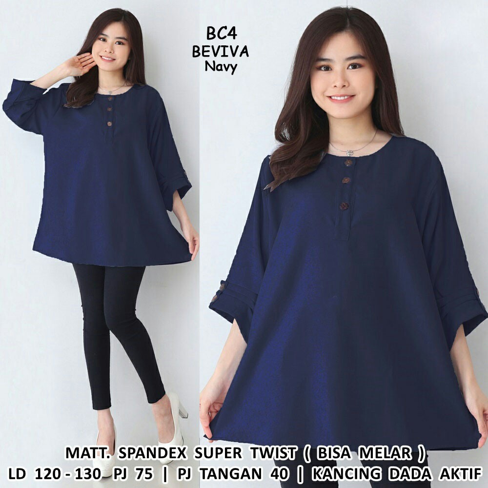 BIGCLO - (COD) LD 120cm Blouse Jumbo Wanita BC4 Baju Atasan Bigsize Lengan Panjang-Beviva (Navy)