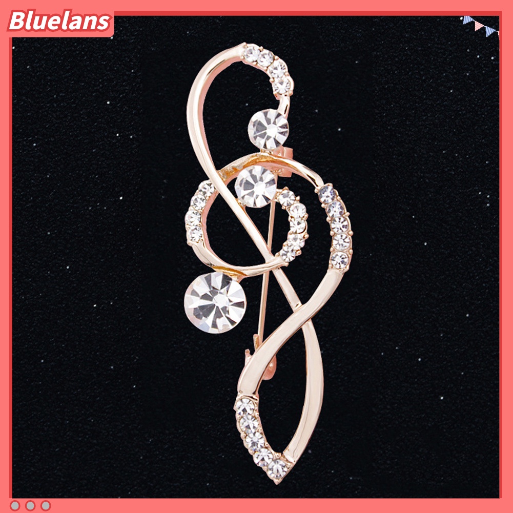 Bluelans Bros Pin Bentuk Not Musik Aksen Berlian Imitasi Warna Rose Gold Untuk Wanita