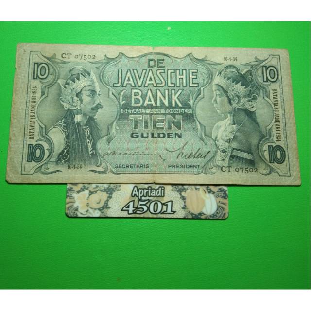 UK174 UANG KUNO ASLI 10 GULDEN SERI WAYANG TAHUN 1934 KOLEKSI UANG KERTAS LAMA INDONESIA BELANDA #VF