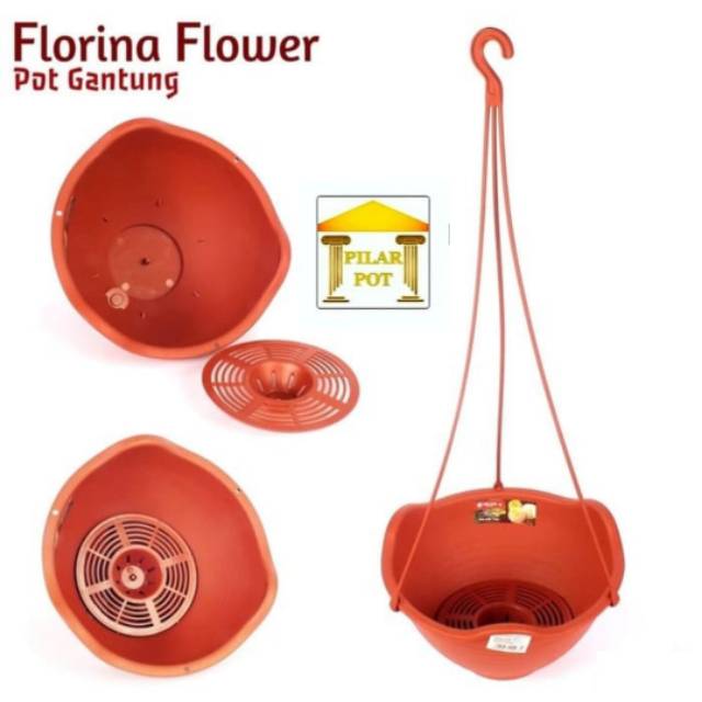 pot bunga tanaman gantung florina flower no.06 lionstar 21cm - merah bata