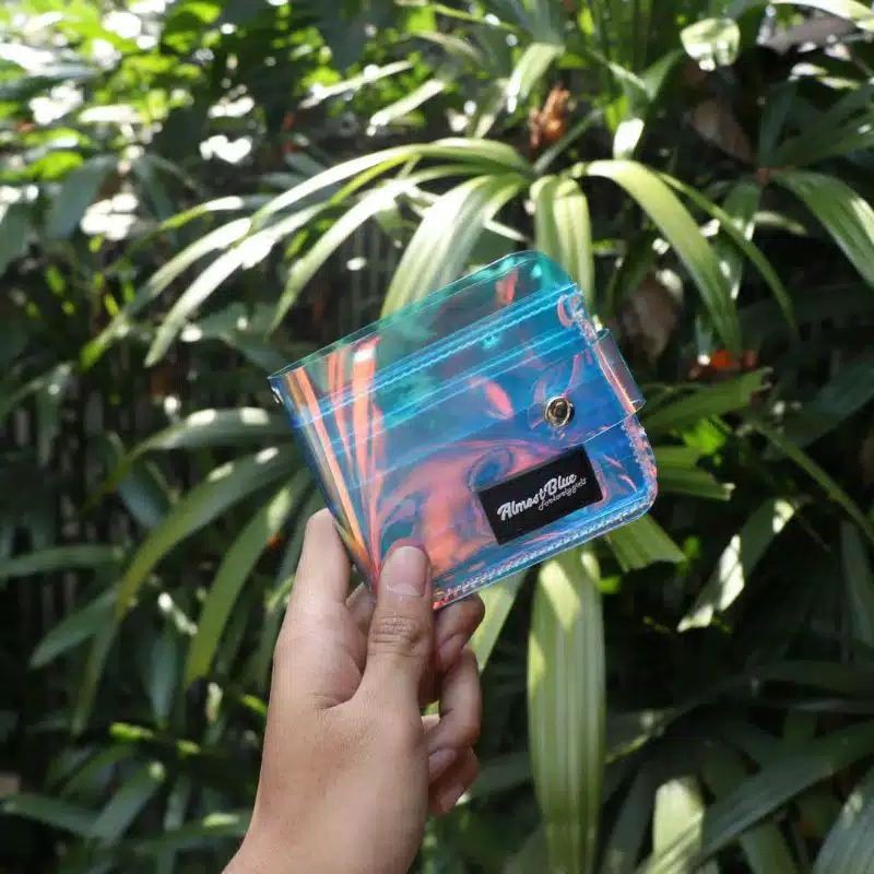Dompet lipat koin pvc transparan hologram rainbow korea lucu kpop