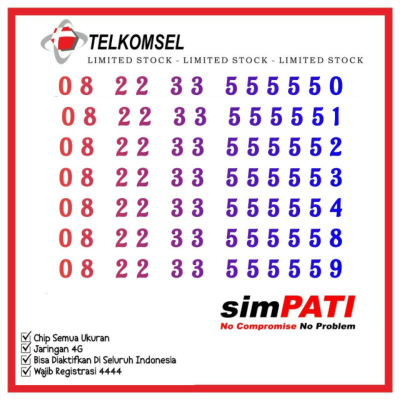 nomor cantik telkomsel simpati panca 55555 rapi