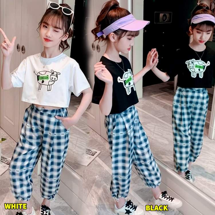 Baju Setelan Anak Perempuan Crop Top Cow