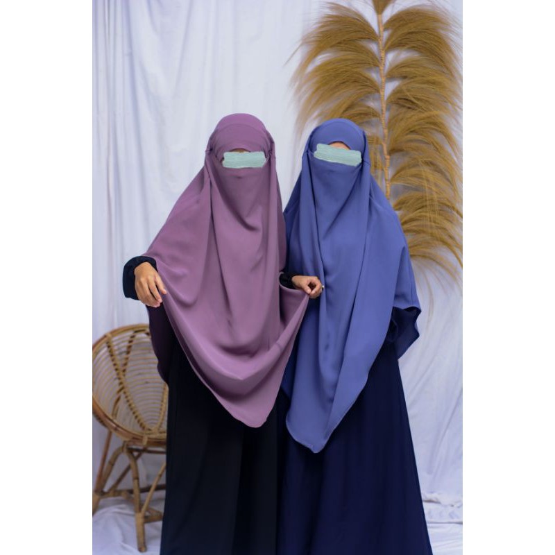 Preloved 1x pakai untuk foto katalog, French Khimar marzan anti UV warna rose taupe & denim crown