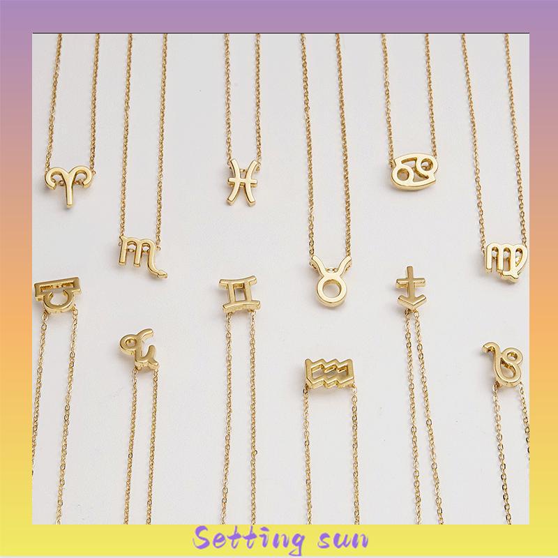 12 Zodiac Sign Constellation Pendant Kalung Untuk Wanita Pria Kalung Perhiasan Fashion Hadiah Ulang Tahun Pabrik Grosir TN