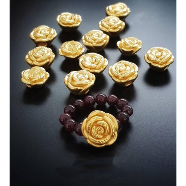 cincin batu agate asli elastis variasi emas 24k hongkong 999 charm mini mawar teratai bunga kado unik murah original