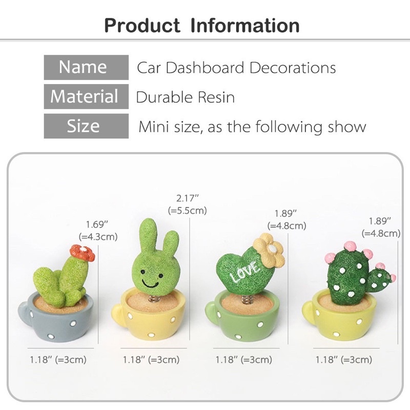 Pajangan Mobil Kaktus 4 in 1 Kepala Goyang | Bunga Pot  kartus Kaptus Model Lucu Dashboard Kaktus Cactus Per LOVE Edition Pajangan Goyang Per Mobil