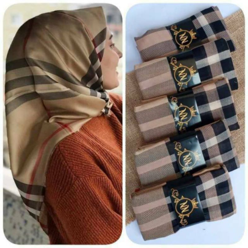 HIJAB SEGI EMPAT PREMIUM MOTIF BURBERRY KERUDUNG HIJAB DENAY