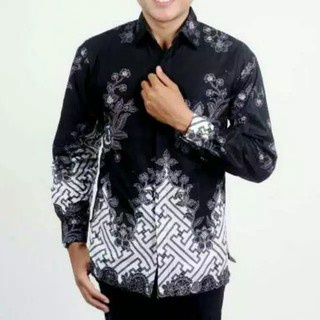 Kemeja Batik lengan Panjang Baju pria Modern - Jihan Pager Grey