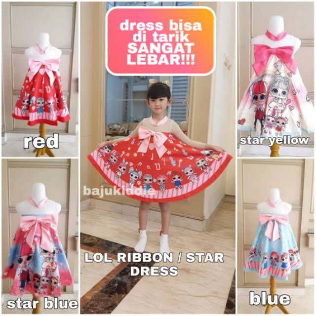 81092 LOL RIBBON MUSIC RED BLUE PINK / GAUN PESTA ANAK PEREMPUAN / DRESS LOL IMPORT KOREA MURAH LUCU