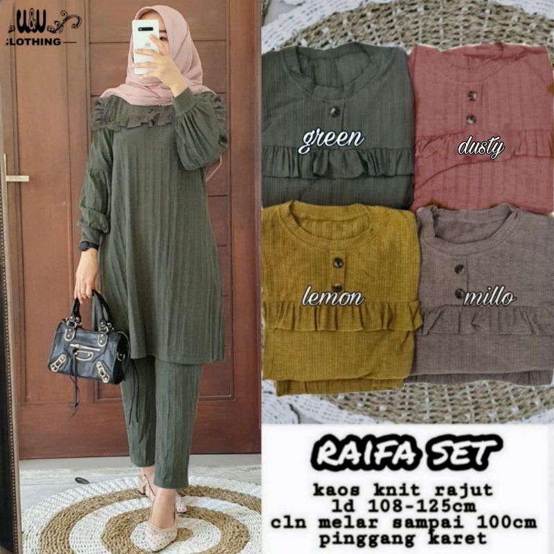 RAIFA SET W&amp;W / SET MUSLIM CELANA / KAOS KNIT RAJUT [READY]