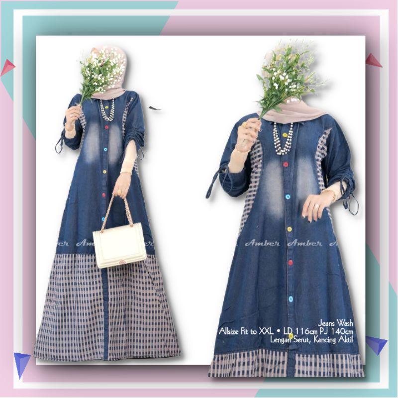Baju Gamis Jeans Wanita Jumbo Terbaru Haini Gamis Bahan Jeans Terbaru Baju Bahan Jeans Wanita Gamis 