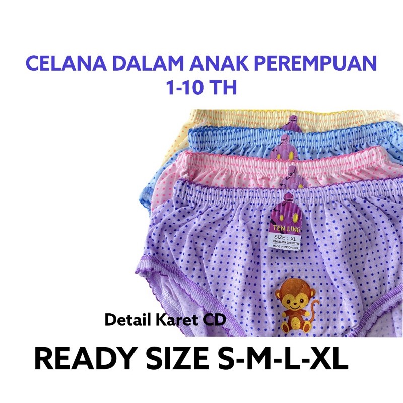 1 Lusin Celana Dalam Anak Perempuan Cewek Lusinan 10 th / CD Boxer Anak Celana Dalam Bayi TL Pokadot