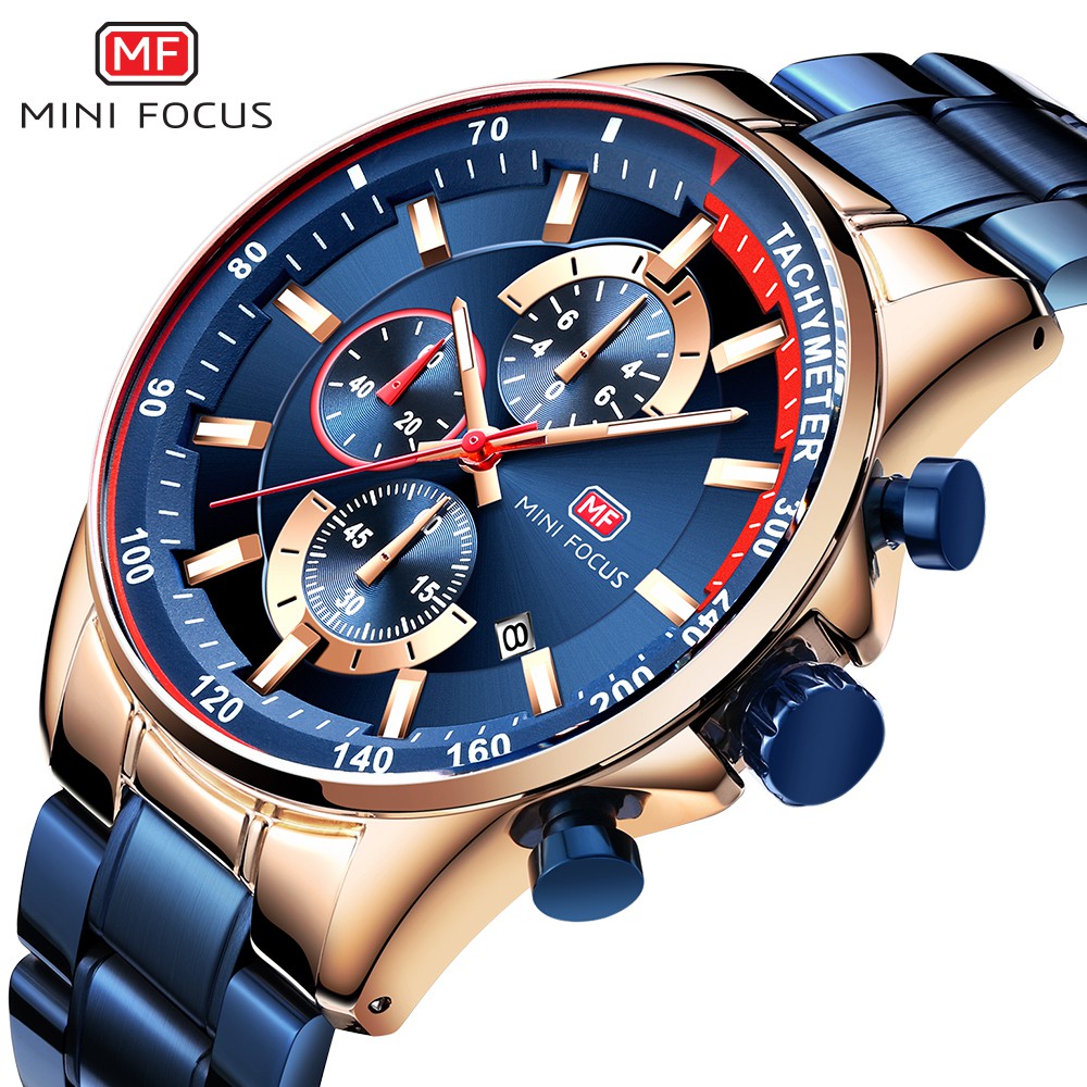 Jam Tangan Asli Mini Focus Merek Jam Tangan Pria Chronograph Stainless Steel Quartz Analog jam tanga