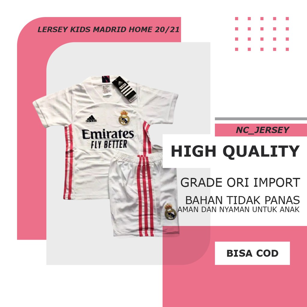 Jersey Bola Kids Real Madrid Home 2020 2021 Grade Ori Import / Baju Setelan Bola Anak Madrid Kids