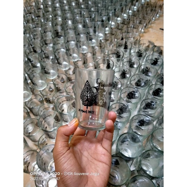 Souvenir pernikahan murah gelas kaca sablon Minimal 100pcs