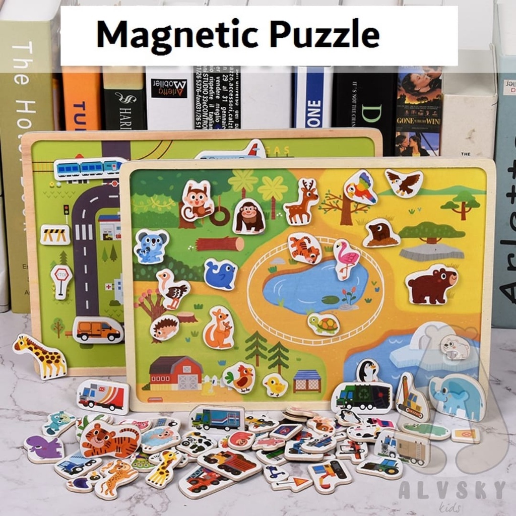 MAINAN EDUKASI PUZZLE MAGNET / MAGNETIC BOARD PUZZLE HEWAN &amp; TRANSPORTASI / PUZZLE PAPAN MAGNETIC