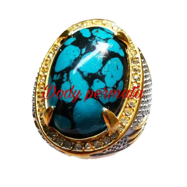 Batu akik pirus biru kuno motif antik