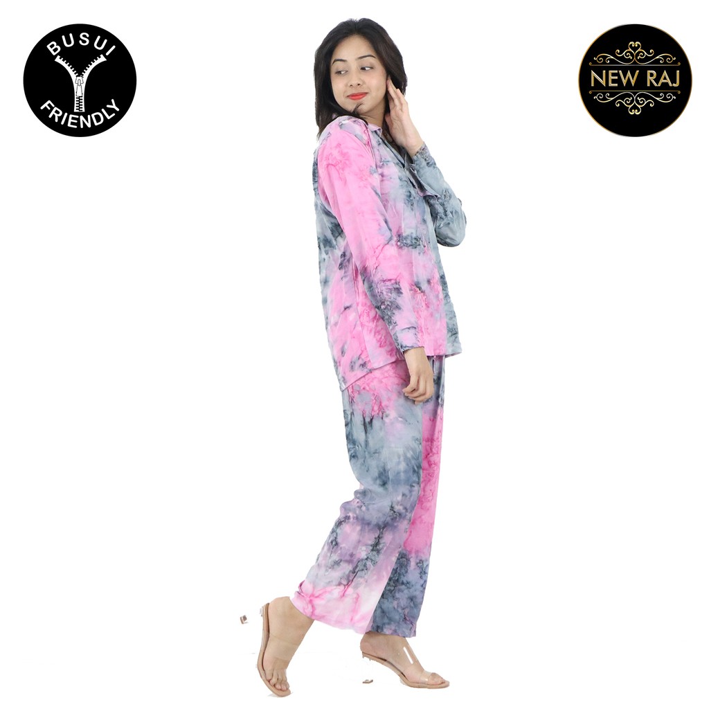 Setelan Piyama Lengan Panjang Rayon Tie Dye Wanita Ld110 | Pajamas Katun Rayon | Baju Tidur Wanita