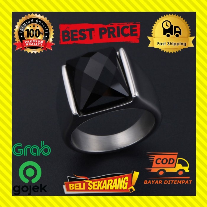 COD!! CINCIN BATU NATURAL KECUBUNG HITAM ONYX BLACK MEWAH TITANIUM PRIA C147