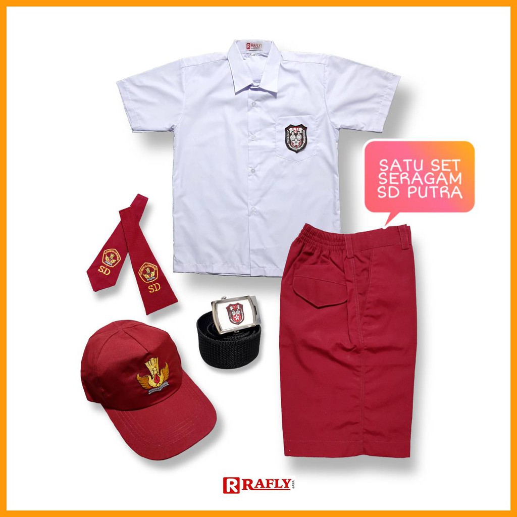 Setelan Seragam Sekolah SD - Setelan Baju Sekolah SD Putra Merah Putih Lengkap / Rafly Jaya