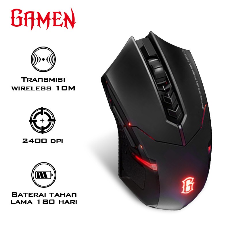 MOUSE GAMING GAMEN GM300W Wireless 2400 DPI Black Mouse USB Tanpa Kabel Presisi Tinggi