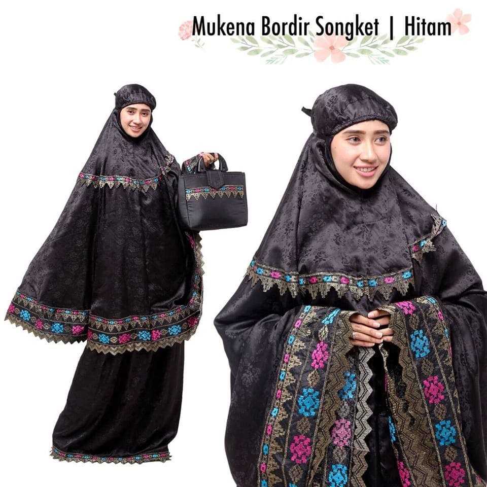 TERMURAH DAN TERLARIS  MUKENA DEWASA SEMI SUTRA DOFF BORDIR SONGKET HITAM