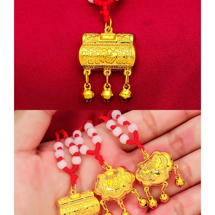 Kalung Lapis Emas Asli Kadar 375 Dengan Liontin Fortune Lock Fortune Naga Dan Phoenix Untuk Bayi