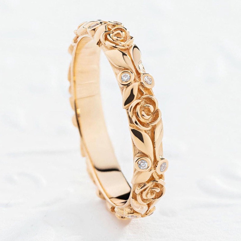 Hu Hu Hu Hu Hu Alat Bantu Pasang Kacamata♡ Cincin Wanita Bentuk Bunga Mawar Aksen Berlian Imitasi Untuk Pernikahan