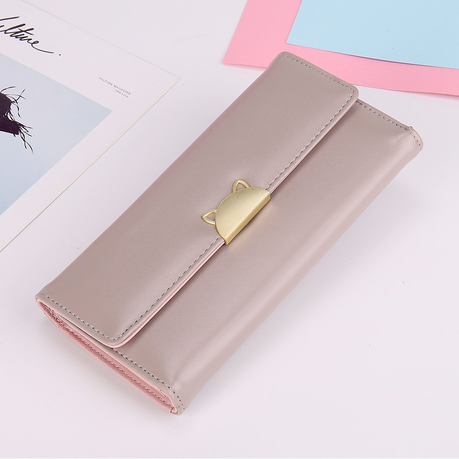 Grosir - D342 Dompet Wanita Panjang Telinga Kucing / Dompet Panjang Kulit / Dompet Import Batam