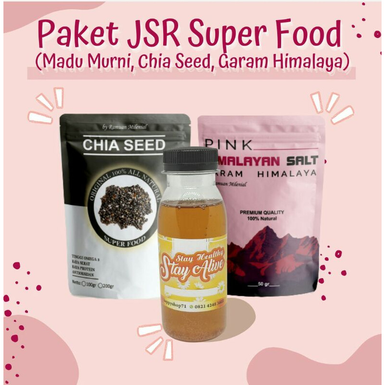 

PAKET CHIA SEED+GARAM HIMALAYA+MADU MURNI • JSR SUPERFOOD