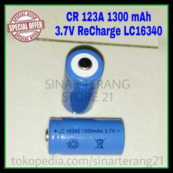 Baterai Recharge Cr123 1300 Mah Lithium 3.7 Volt Batre Lc16340 3.7V