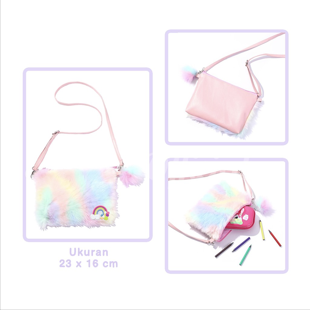 Shifra Tas Selempang Wanita Remaja Bulu Warna Gradasi Colorful