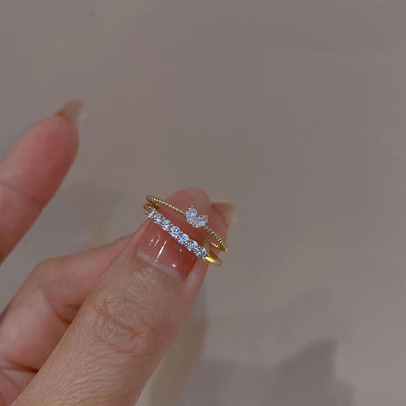 Cincin Kristal Berlian Model Terbuka Dapat Disesuaikan Gaya Korea Untuk Wanita