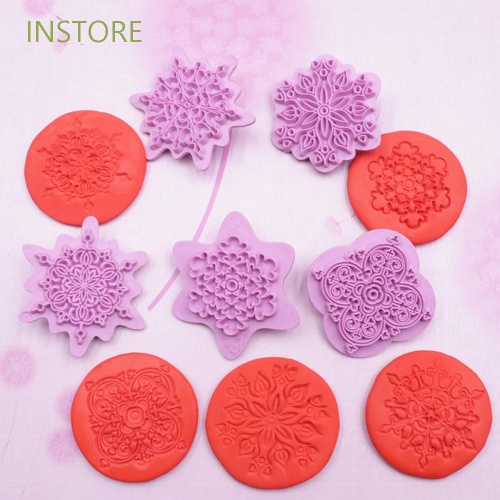 Mandala 5pcs Alat Cetakan Tanah Liat Emboss Pola Renda Bahan Plastik Warna Pink