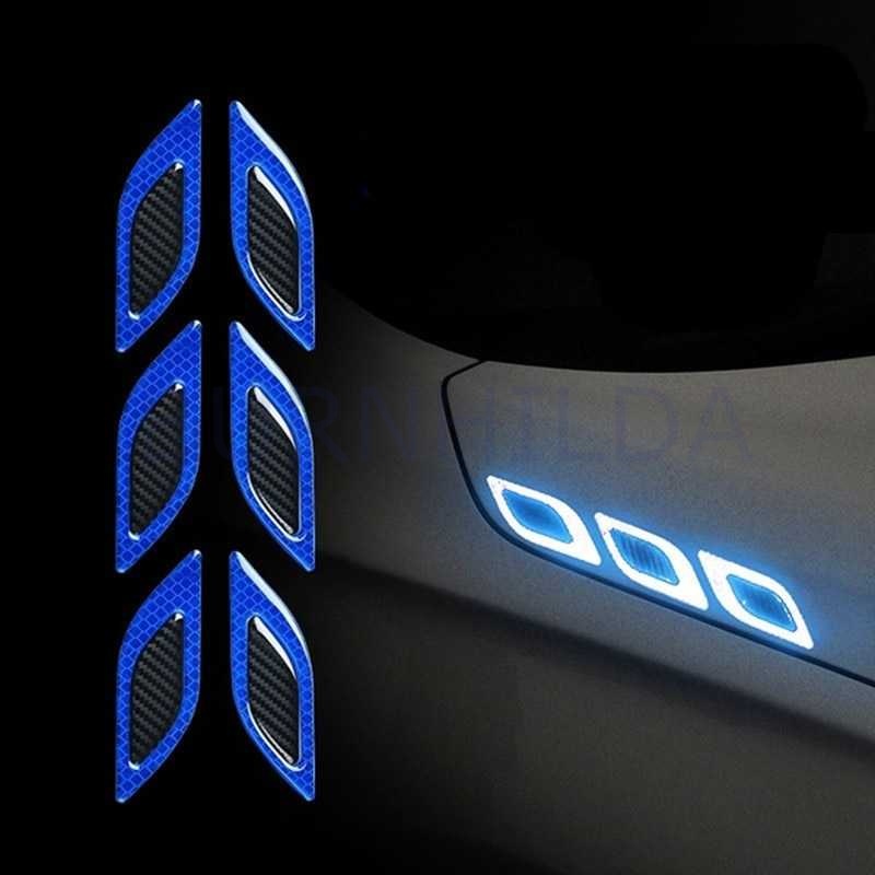 stiker reflektor Carbon Fiber Auto Warning Decal Strips 6PCS accesoris mobil burnhilda