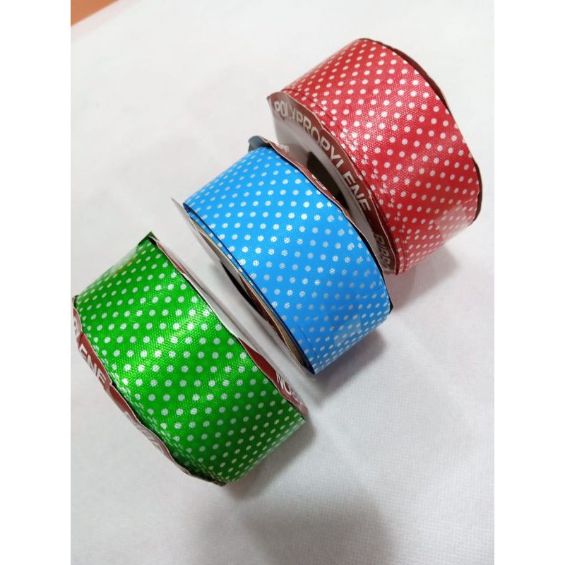 

Pita kado polkadot 4cm / pita hiasan 1,5cm per roll isi 25yard