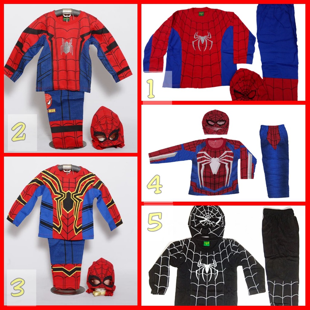 Kostum Anak Laki Laki Spiderman Baju Setelan Panjang Karakter Superhero Spider Man Topeng