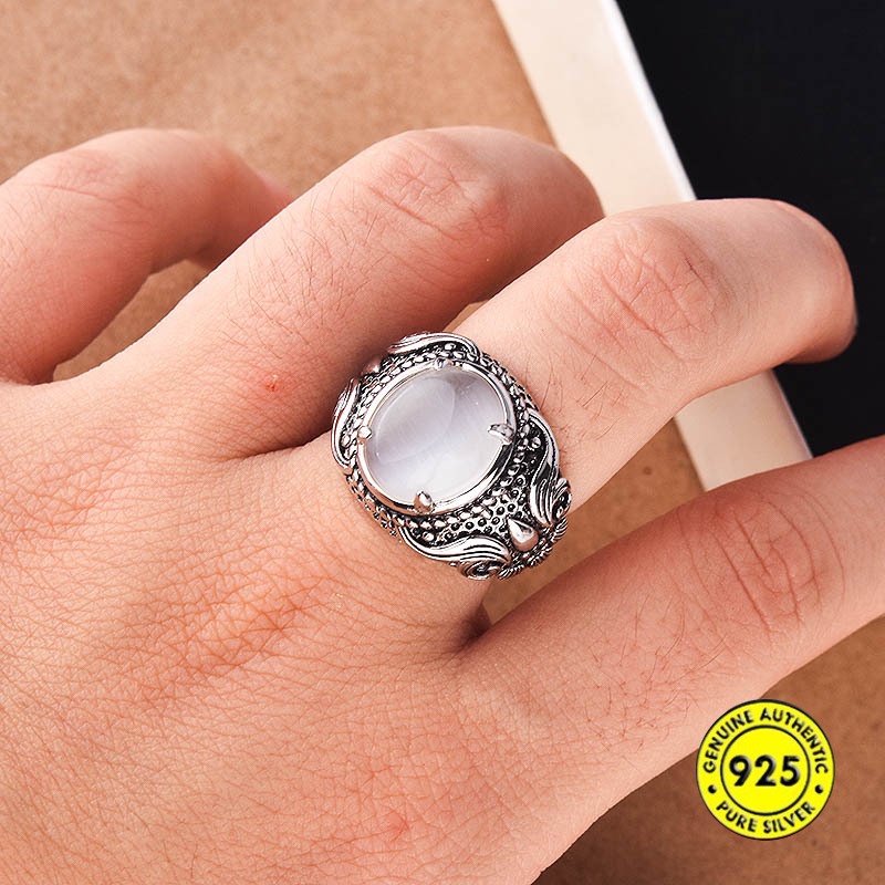 S925 Silver Moonstone Ring Inlaid Ornament