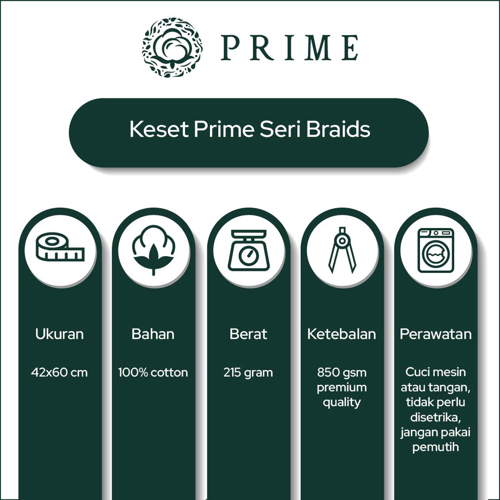 Keset Prime by Chalmer Seri Braids 42 x 60 cm Keset Handuk Motif Dapur Kamar Mandi 100% Cotton