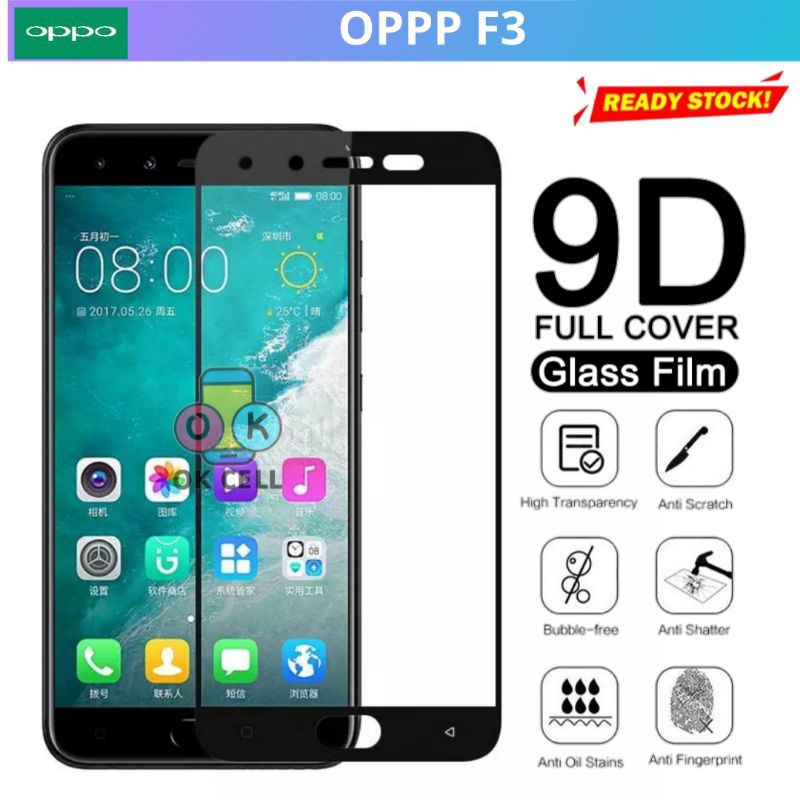 Tempered Glass TG Anti Gores Kaca Full Layar Oppo F3 Screen Protector Premium