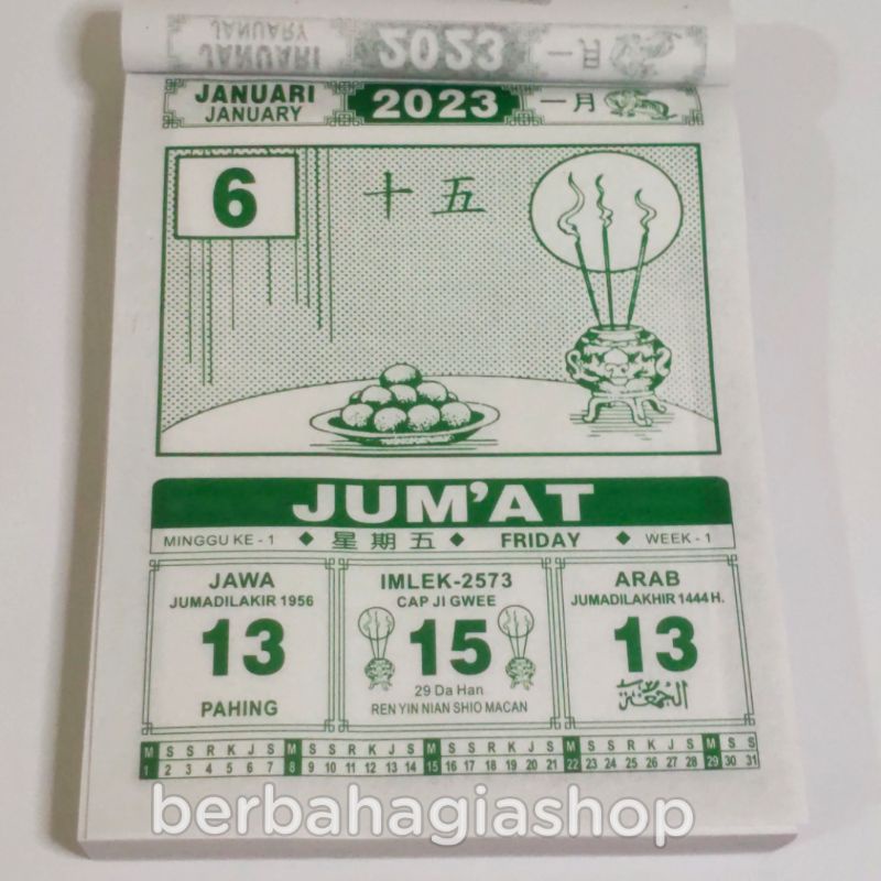 Kalender Calendar Chinese Harian Sobek Tahun Baru 2023 Ukuran Jumbo Besar Lokal China New / Calender Robek Cina Jawa Arab Shio Kelinci Big Size