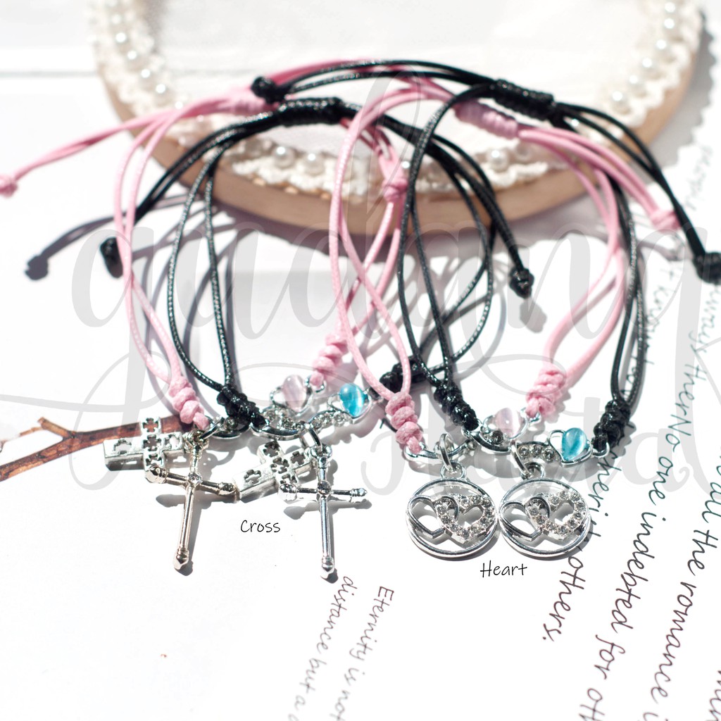 Gelang BFF Cross Heart Tali Pink Gelang Couple ISI 2 GH 205320