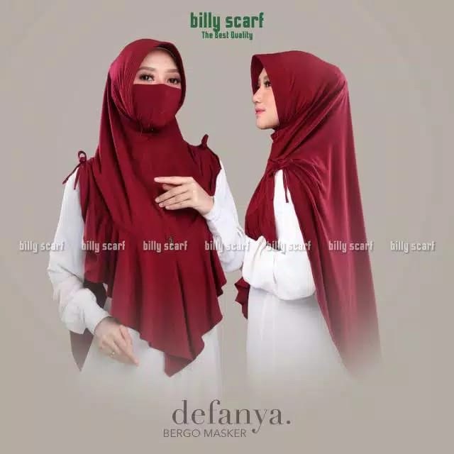 Defanya Bergo Masker (Hijab Original by Billy Scarf Niqab Dewasa Syar’i Jilbab Belah Samping)