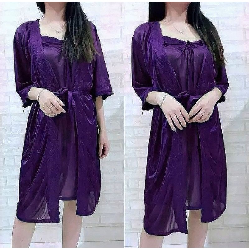 baju tidur lingerie Sexy kimono tricot satin import