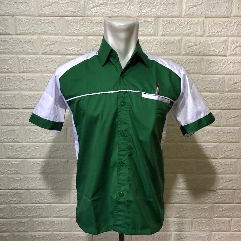 seragam kerja hijau putih PLUS BORDIR - baju kerja hijau putih PLUS BORDIR