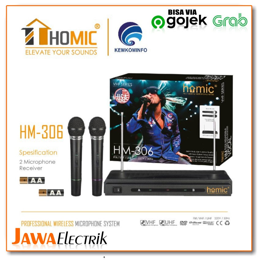 Homic Mic HM-306 Microphone wireless double Homic HM-306 Suara Mantap